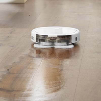 Robot Bissell SpinWave che pulisce il pavimento in legno